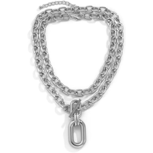 🆕 Women Silver Toggle Clasp Necklace Chunky Punk Layered Choker Simple Jewelry - Picture 3 of 6